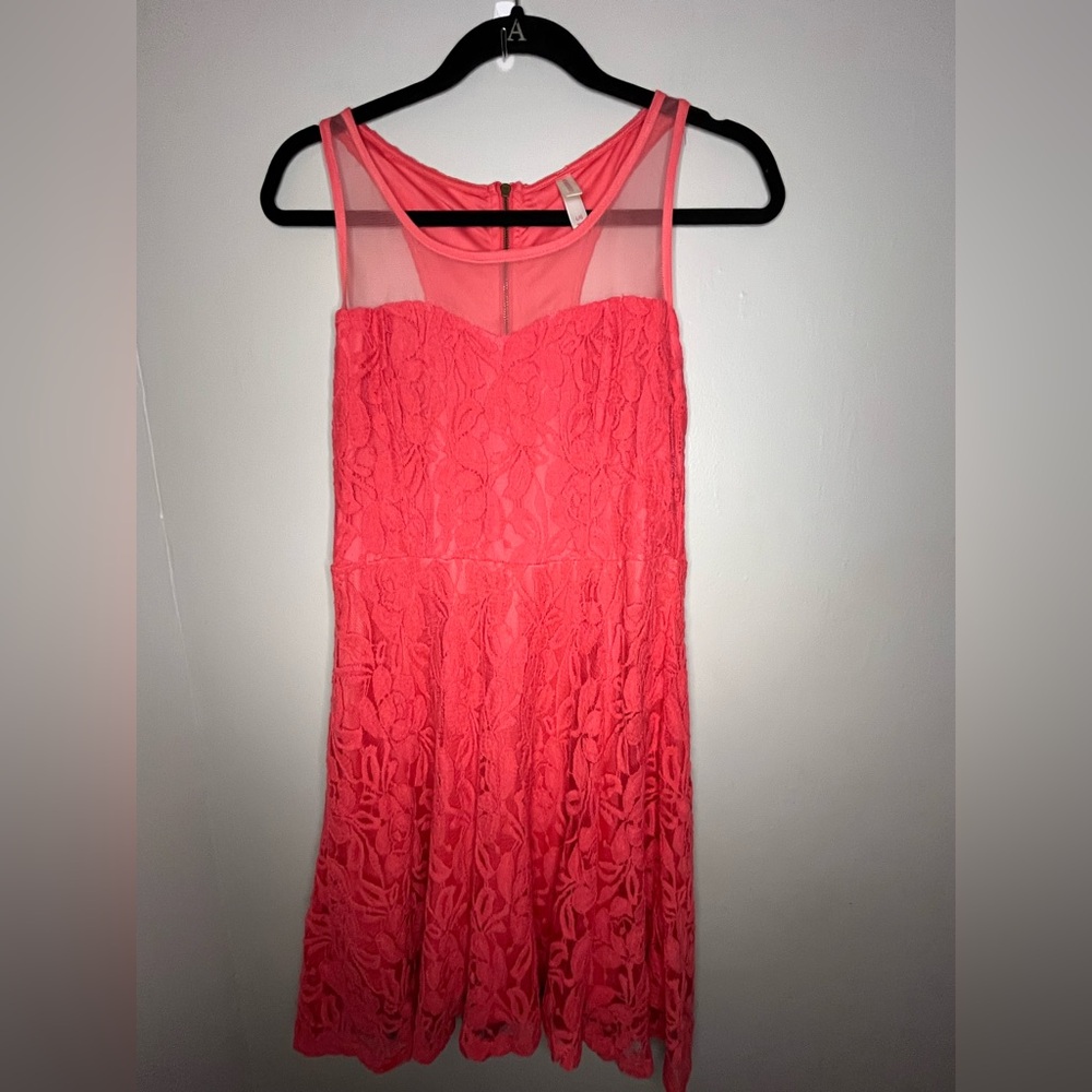 Xhilaration Coral Pink Sleeveless Lined Lace Dress Women’s Size Large